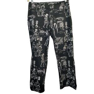 1044) Bentley a. Gtg Black & White All Over Print Ankle Pants Size 8